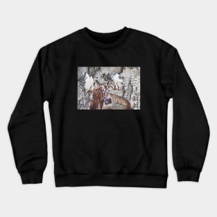 Majestic Moose Head with Enormous Antlers - Birch Bark Painting Crewneck Sweatshirt